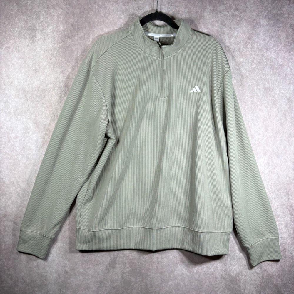 Adidas Pullover Sweater Mens XL Sage Green 1/4 Zip Ribbed Performance Athletic